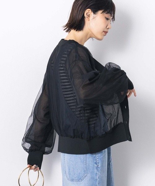 ブラウス シャツ シアーチェックギャザーカーディガン レディース Gready Brilliant（グレディブリリアン）の「シアーチェック