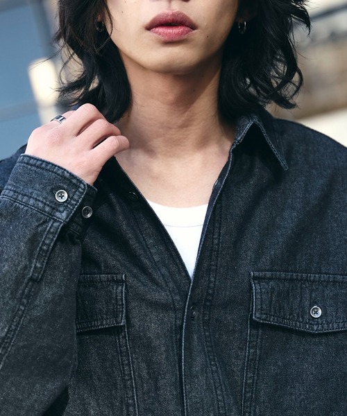 WEGO（ウィゴー）の「WEGO/デニムロングスリーブシャツ（シャツ/ブラウス・メンズ・ブラック系3・MEDIUM/LARGE）」の3枚目の写真