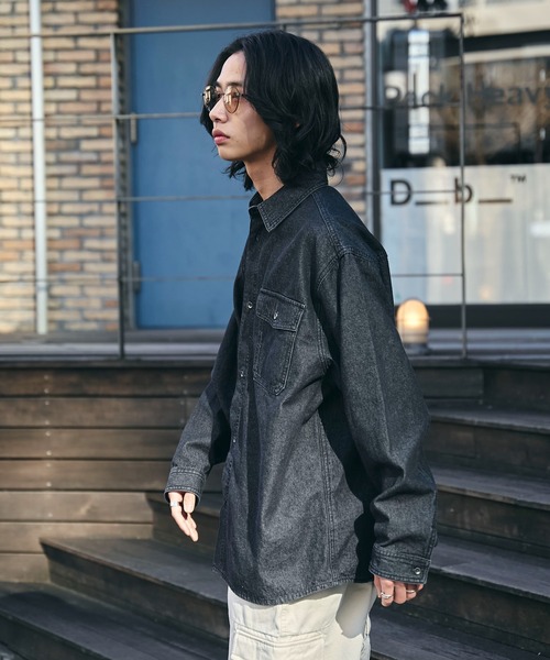 WEGO（ウィゴー）の「WEGO/デニムロングスリーブシャツ（シャツ/ブラウス・メンズ・ブラック系3・MEDIUM/LARGE）」の9枚目の写真