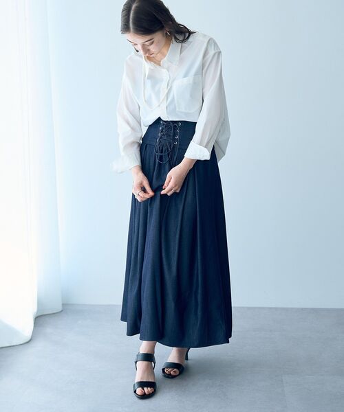 予約済　YECCA VECCA ネイビー レース フレアスカート イェッカ ヴェッカ YECCA VECCA ヴィンテージフラワー柄フレア