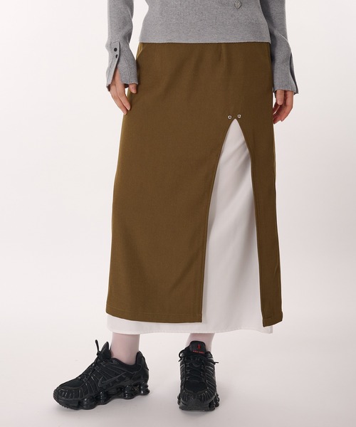 MUHET(ミュエータ)の「layered wrap skirt / レイヤードラップスカート(スカート・レディース・チャコールグレー/ブラウン/ネイビー・SMALL/MEDIUM)」の2枚目の写真