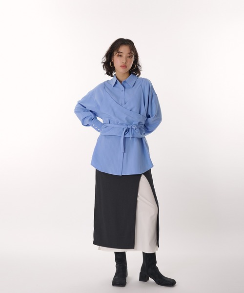 MUHET(ミュエータ)の「layered wrap skirt / レイヤードラップスカート(スカート・レディース・チャコールグレー/ブラウン/ネイビー・SMALL/MEDIUM)」の8枚目の写真