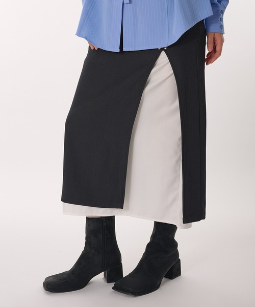 MUHET(ミュエータ)の「layered wrap skirt / レイヤードラップスカート(スカート・レディース・チャコールグレー/ブラウン/ネイビー・SMALL/MEDIUM)」の6枚目の写真