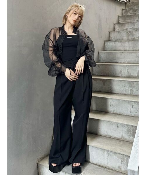 【SALE】　MURUA　リボンドロストスリーブシャイニーシアーシャツ　再入荷　0125204002 セール】リボンドロストスリーブシャイニーシアーシャツ（シャツ