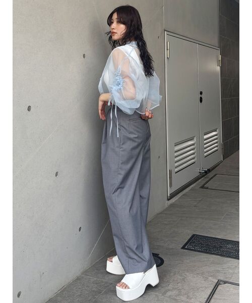【SALE】　MURUA　リボンドロストスリーブシャイニーシアーシャツ　再入荷　0125204002 リボンドロストスリーブシャイニーシアーシャツ｜ムルーア