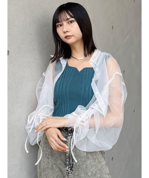 MURUA（ムルーア）の「リボンドロストスリーブシャイニーシアーシャツ（シャツ/ブラウス・レディース・ホワイト/ブラック/ピンク/ブルー・FREE）」の12枚目の写真