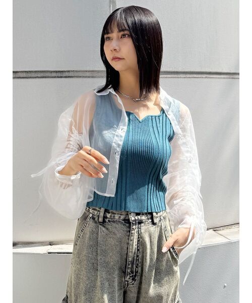 MURUA（ムルーア）の「リボンドロストスリーブシャイニーシアーシャツ（シャツ/ブラウス・レディース・ホワイト/ブラック/ピンク/ブルー・FREE）」の13枚目の写真