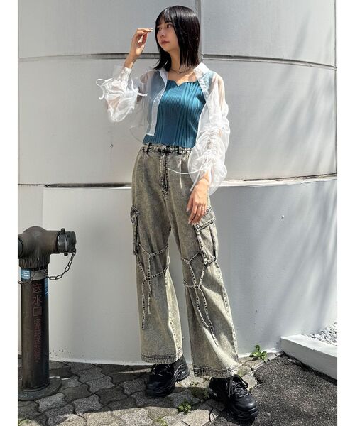 MURUA（ムルーア）の「リボンドロストスリーブシャイニーシアーシャツ（シャツ/ブラウス・レディース・ホワイト/ブラック/ピンク/ブルー・FREE）」の14枚目の写真