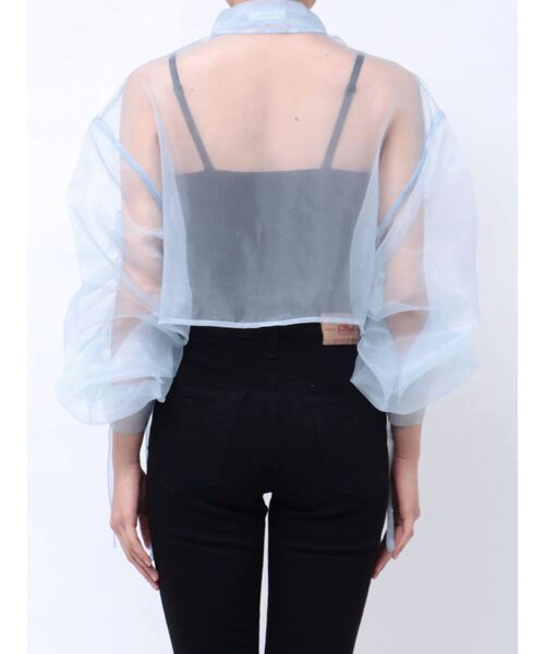 MURUA（ムルーア）の「リボンドロストスリーブシャイニーシアーシャツ（シャツ/ブラウス・レディース・ホワイト/ブラック/ピンク/ブルー・FREE）」の18枚目の写真