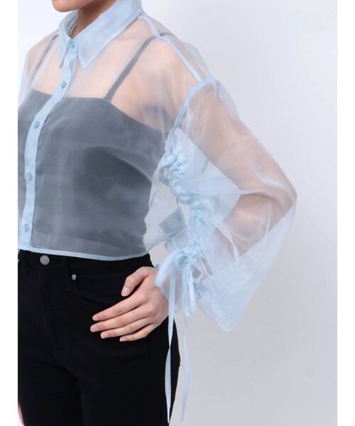 MURUA（ムルーア）の「リボンドロストスリーブシャイニーシアーシャツ（シャツ/ブラウス・レディース・ホワイト/ブラック/ピンク/ブルー・FREE）」の20枚目の写真