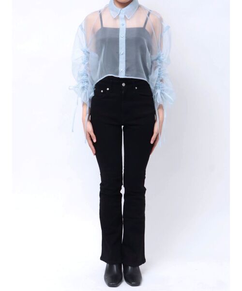 【SALE】　MURUA　リボンドロストスリーブシャイニーシアーシャツ　再入荷　0125204002 セール】リボンドロストスリーブシャイニーシアーシャツ（シャツ