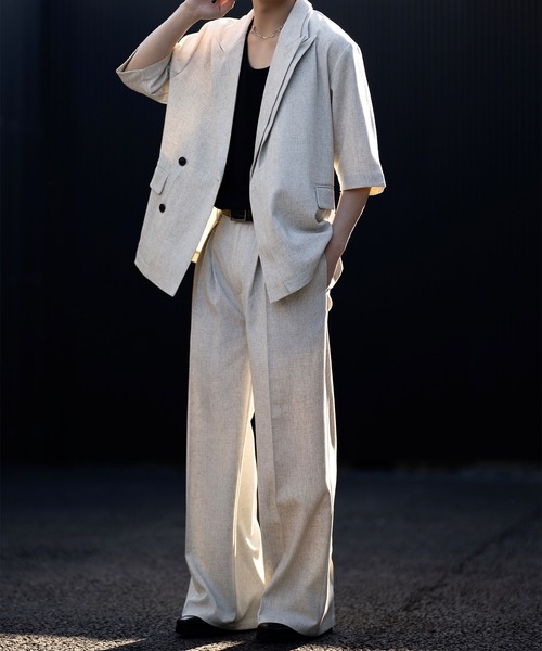 CLEL（クレイル）の「【CLEL】Linen Blend Double Lapel Short Sleeve Tailored Jacket/リネンブレンド ダブルラペル半袖テーラードジャケット【セットアップ対応】（テーラードジャケット・メンズ・ナチュラル/ブラック/ブルー系・XS/S/M/L）」の16枚目の写真