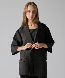 CLEL（クレイル）の「【CLEL】Linen Blend Double Lapel Short Sleeve Tailored Jacket/リネンブレンド ダブルラペル半袖テーラードジャケット【セットアップ対応】（テーラードジャケット）」