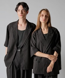 CLEL（クレイル）の「【CLEL】Linen Blend Double Lapel Short Sleeve Tailored Jacket/リネンブレンド ダブルラペル半袖テーラードジャケット【セットアップ対応】（テーラードジャケット）」