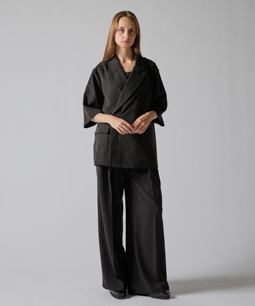 CLEL】Linen Blend Double Lapel Short Sleeve Tailored Jacket