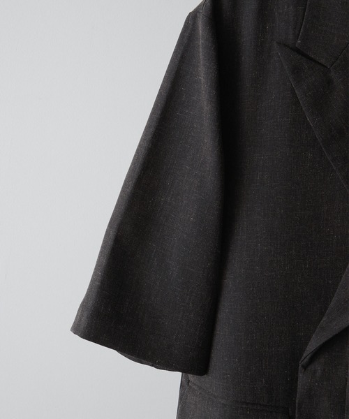 CLEL】Linen Blend Double Lapel Short Sleeve Tailored Jacket
