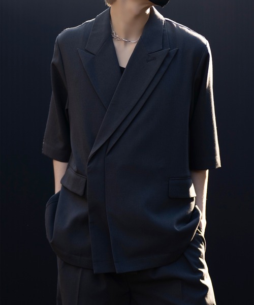 セール】【CLEL】Linen Blend Double Lapel Short Sleeve