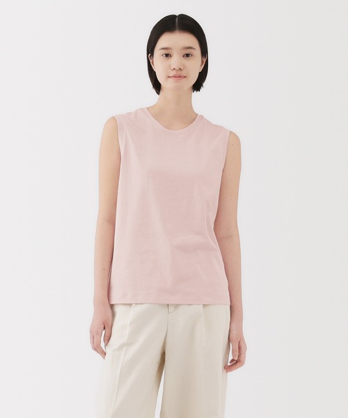 無印良品（ムジルシリョウヒン）の「婦人　天竺編みスリーブレスＴシャツ（Tシャツ/カットソー・レディース・ホワイト/グレー/ブラック/ライトピンク・S/M/L/XL）」の4枚目の写真