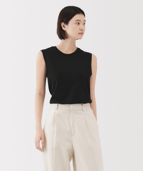 無印良品（ムジルシリョウヒン）の「婦人　天竺編みスリーブレスＴシャツ（Tシャツ/カットソー・レディース・ホワイト/グレー/ブラック/ライトピンク・S/M/L/XL）」の2枚目の写真