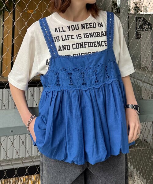 CIAOPANIC TYPY(チャオパニックティピー)の「【WEB限定】【india】カットワークレースバルーンキャミソール(シャツ/ブラウス・レディース・ホワイト/レッド/ブルー/ブラック・ONE SIZE)」の6枚目の写真