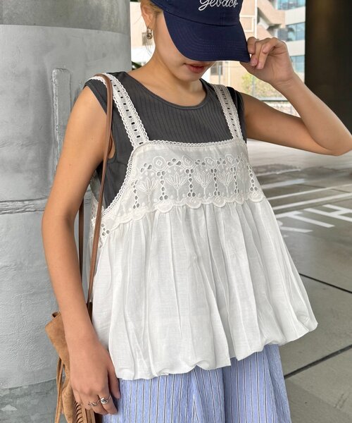 CIAOPANIC TYPY(チャオパニックティピー)の「【WEB限定】【india】カットワークレースバルーンキャミソール(シャツ/ブラウス・レディース・ホワイト/レッド/ブルー/ブラック・ONE SIZE)」の9枚目の写真