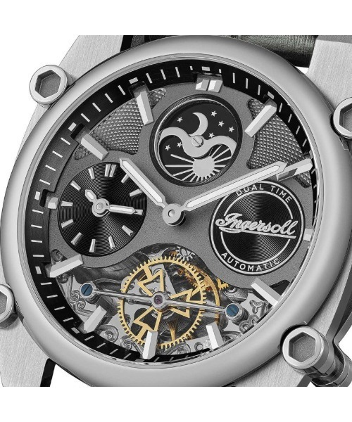 INGERSOLL(インガソール)の「「Ingersoll/インガソール」ザ ヴァーシティ オートマチックウォッチ グレースケルトンダイヤル ブラックレザー 自動巻き 腕時計 メンズ(アナログ腕時計・メンズ・ブラック×シルバー・FREE)」の2枚目の写真