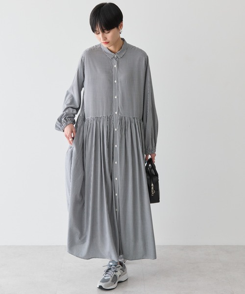 アトリエドゥサボン I am I パン柄 ギャザーワンピース 黒 アトリエ