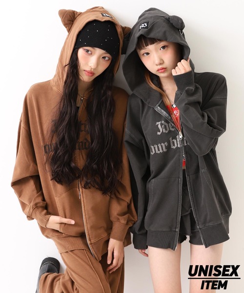 ANAP GｉRL（アナップガール）の「ANAPR+S【リラスポ】ネコミミ オーバー スウェット パーカー（パーカー・キッズ・スミクロ/ホワイト/ブラウン/ダークアッシュ・M/S/XS）」の4枚目の写真