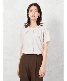【ウォッシャブル】半袖 タイ風タックブラウス 防臭抗菌 透けにくい 無地 SOFFICE