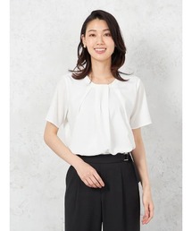 【ウォッシャブル】半袖 タイ風タックブラウス 防臭抗菌 透けにくい 無地 SOFFICE