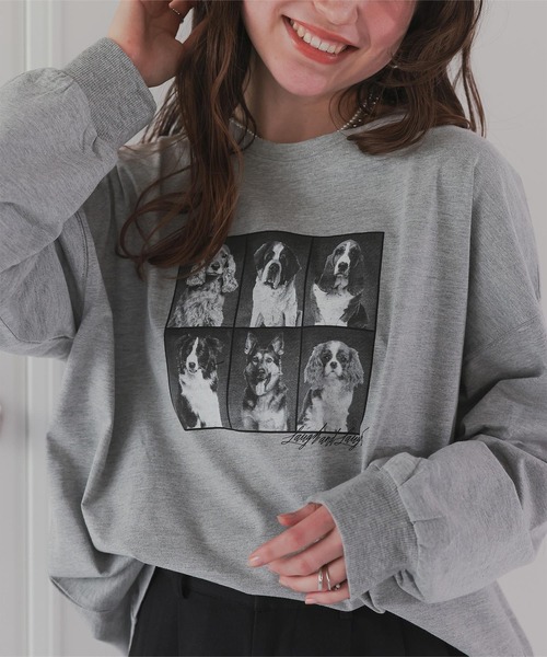 titivate(ティティベイト)の「ドッグフォトプリントビッグロングTシャツ(Tシャツ/カットソー・レディース・杢グレー/オフホワイト/スミクロ・M)」の19枚目の写真