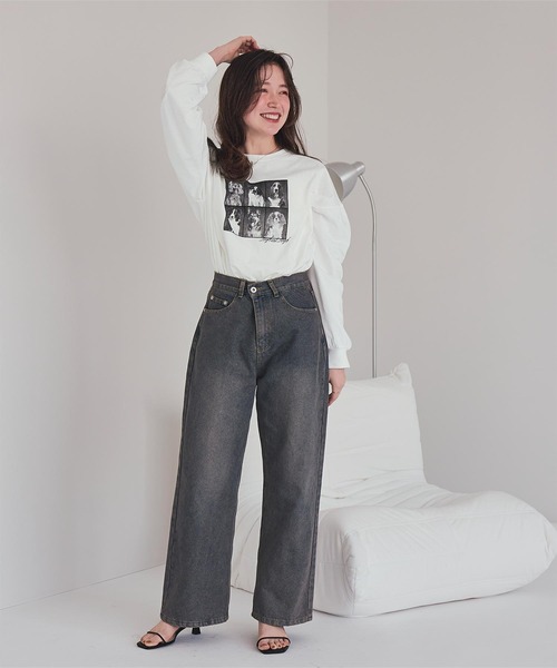 titivate(ティティベイト)の「ドッグフォトプリントビッグロングTシャツ(Tシャツ/カットソー・レディース・杢グレー/オフホワイト/スミクロ・M)」の5枚目の写真