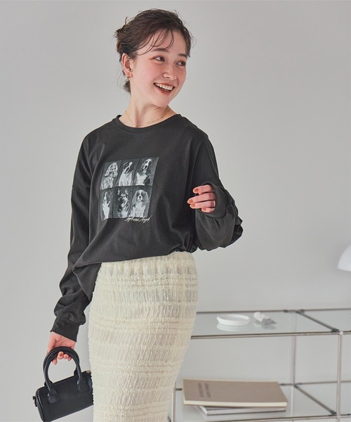 titivate(ティティベイト)の「ドッグフォトプリントビッグロングTシャツ(Tシャツ/カットソー・レディース・杢グレー/オフホワイト/スミクロ・M)」の15枚目の写真