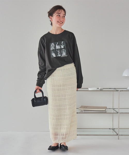 titivate(ティティベイト)の「ドッグフォトプリントビッグロングTシャツ(Tシャツ/カットソー・レディース・杢グレー/オフホワイト/スミクロ・M)」の16枚目の写真