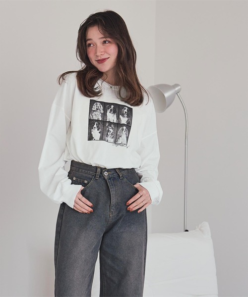 titivate(ティティベイト)の「ドッグフォトプリントビッグロングTシャツ(Tシャツ/カットソー・レディース・杢グレー/オフホワイト/スミクロ・M)」の8枚目の写真