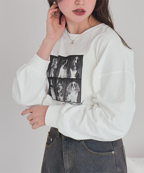 titivate(ティティベイト)の「ドッグフォトプリントビッグロングTシャツ(Tシャツ/カットソー・レディース・杢グレー/オフホワイト/スミクロ・M)」の9枚目の写真
