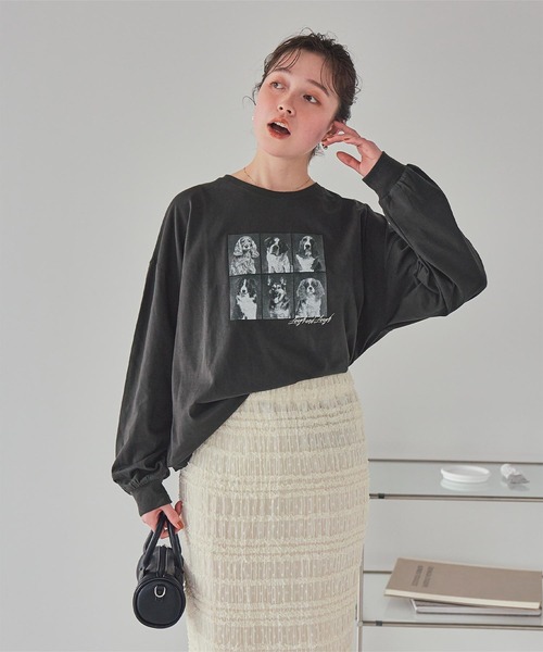 titivate(ティティベイト)の「ドッグフォトプリントビッグロングTシャツ(Tシャツ/カットソー・レディース・杢グレー/オフホワイト/スミクロ・M)」の13枚目の写真