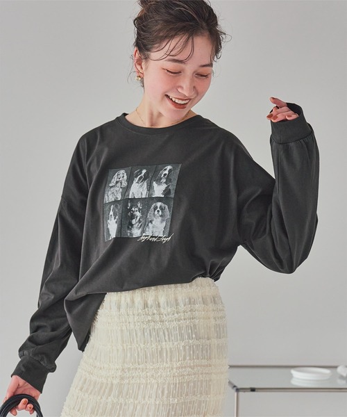titivate(ティティベイト)の「ドッグフォトプリントビッグロングTシャツ(Tシャツ/カットソー・レディース・杢グレー/オフホワイト/スミクロ・M)」の14枚目の写真