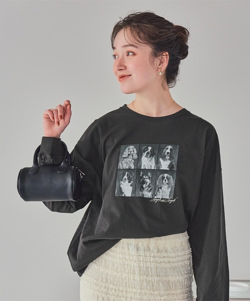 titivate(ティティベイト)の「ドッグフォトプリントビッグロングTシャツ(Tシャツ/カットソー・レディース・杢グレー/オフホワイト/スミクロ・M)」の11枚目の写真