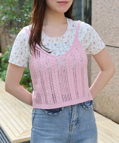 LAC-VERT（ラック・ヴェール）の「小花柄Ｔ＋ニットキャミセット（Tシャツ/カットソー・レディース・ブルー/ピンク/イエロー・FREE）」の9枚目の写真