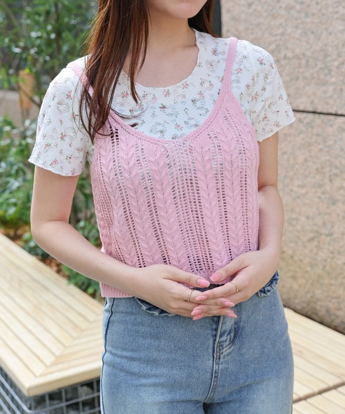 LAC-VERT（ラック・ヴェール）の「小花柄Ｔ＋ニットキャミセット（Tシャツ/カットソー・レディース・ブルー/ピンク/イエロー・FREE）」の11枚目の写真