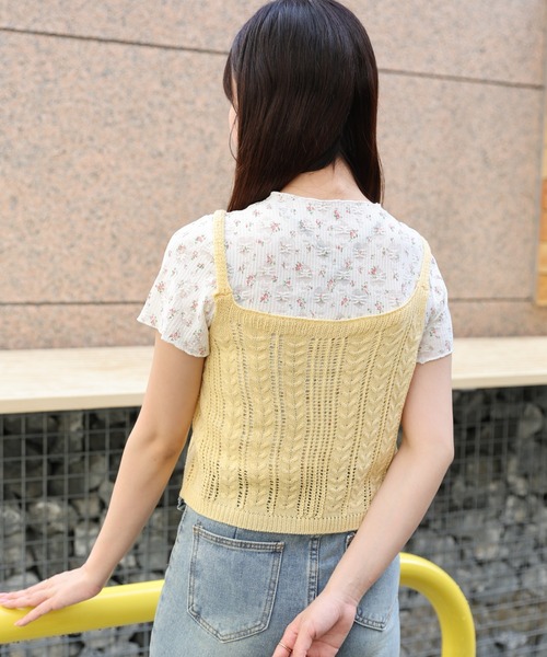 LAC-VERT（ラック・ヴェール）の「小花柄Ｔ＋ニットキャミセット（Tシャツ/カットソー・レディース・ブルー/ピンク/イエロー・FREE）」の8枚目の写真