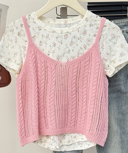 LAC-VERT（ラック・ヴェール）の「小花柄Ｔ＋ニットキャミセット（Tシャツ/カットソー・レディース・ブルー/ピンク/イエロー・FREE）」の16枚目の写真