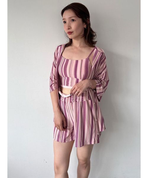 SNIDEL HOME ソフトポリエステル ストライプ ルームウェア セール】ストライプカットショートパンツ（ルームウェア