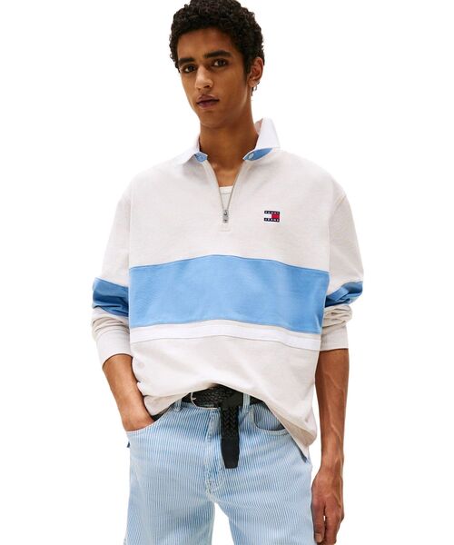 tommy jeans(トミー ジーンズ)の「リラックスカラーブロックラガーシャツ(スウェット・メンズ・ホワイト/ネイビー・SMALL/MEDIUM/LARGE/X-LARGE)」の1枚目の写真