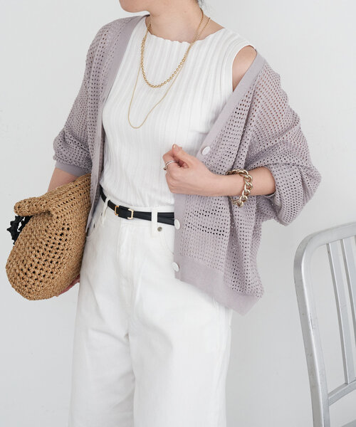 Jena espace merveilleux(ジェナ エスパスメルヴェイユ)の「メッシュラメラインカーディガン(カーディガン/ボレロ・レディース・チャコールグレー/グレー/アイボリー・FREE)」の3枚目の写真