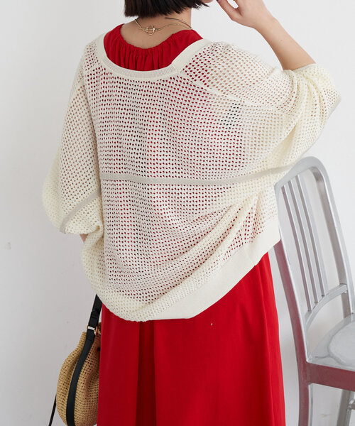 Jena espace merveilleux(ジェナ エスパスメルヴェイユ)の「メッシュラメラインカーディガン(カーディガン/ボレロ・レディース・チャコールグレー/グレー/アイボリー・FREE)」の1枚目の写真