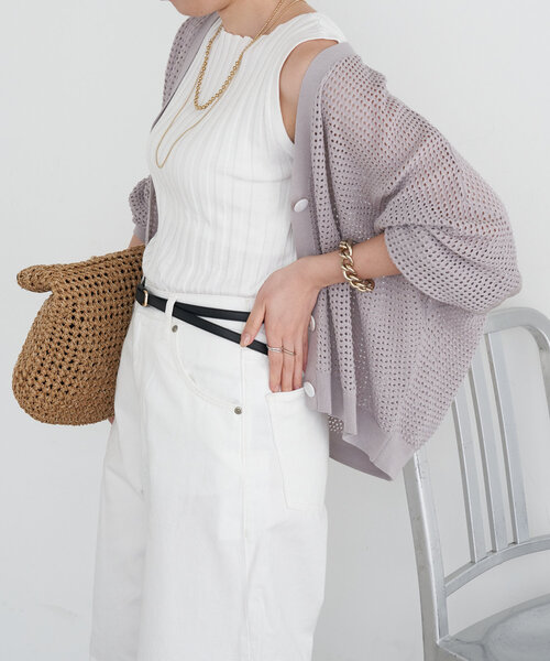 Jena espace merveilleux(ジェナ エスパスメルヴェイユ)の「メッシュラメラインカーディガン(カーディガン/ボレロ・レディース・チャコールグレー/グレー/アイボリー・FREE)」の18枚目の写真