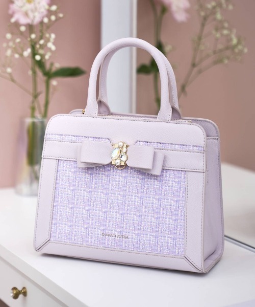 SAMANTHAVEGA(サマンサベガ)の「ツイードプリントジュエルリボンハンドバッグ(ハンドバッグ・レディース・ピンク/ライトブルー/ラベンダー/ブラック・FREE)」の4枚目の写真