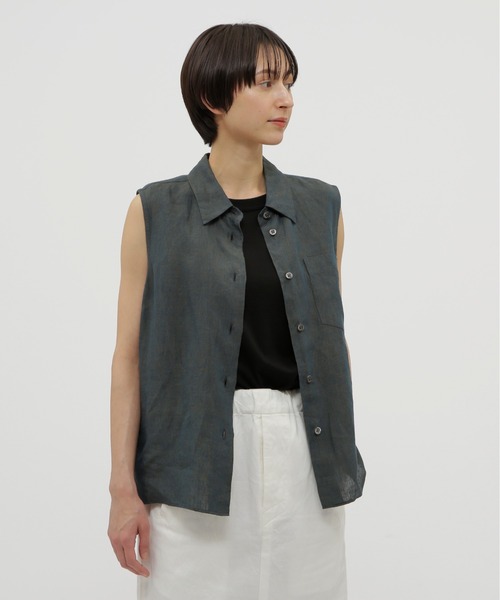 MARGARET HOWELL(マーガレットハウエル)の「LINEN CHAMBRAY(シャツ/ブラウス・レディース・ダークブルー/ホワイト・2/1)」の2枚目の写真